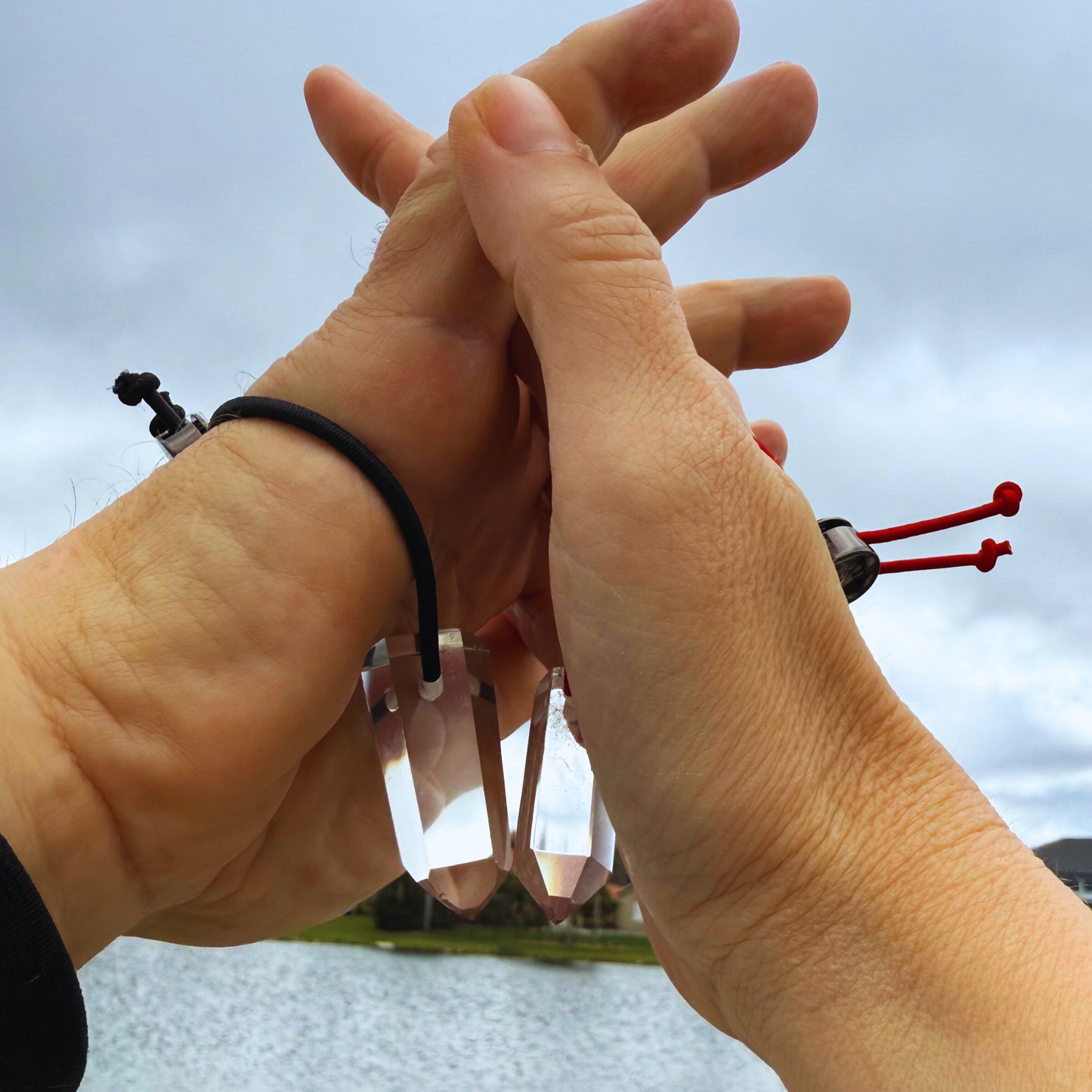 Let's FoCK IT ™ Couples Protection Amulet Fidgets - Premium Grade Brazilian Crystal Quartz - Cool Adjustable Stress Reliever Palm Bracelets