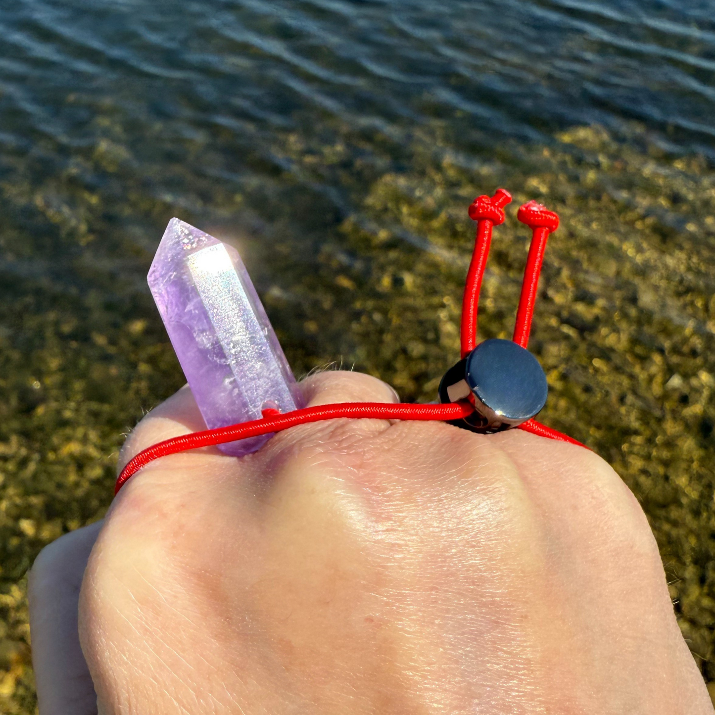 Let's FoCK IT™ Good Luck Amulet - Brazilian Amethyst Palm Bracelet - Cool Meditation Fidget Toy - Lucky Crystal Point Healing Charm Talisman