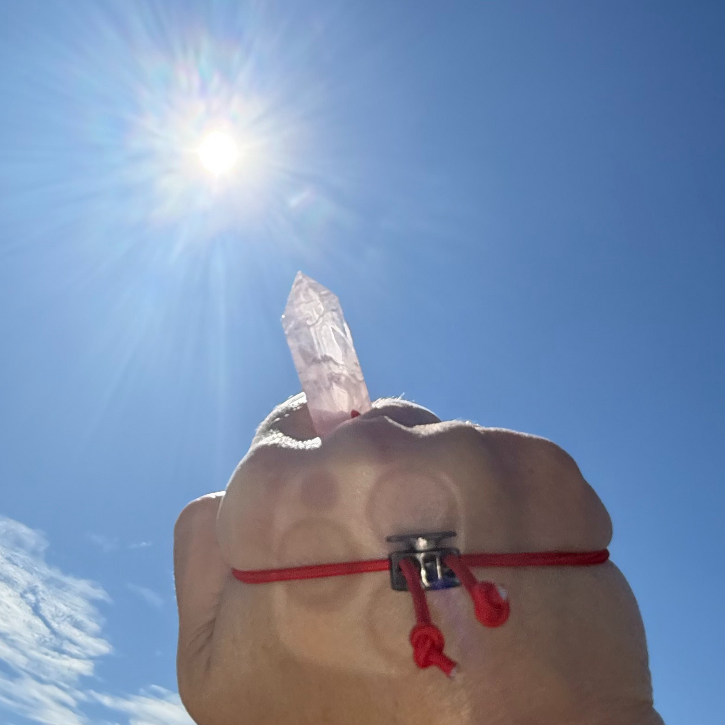Let's FoCK IT™ Love Energy Amulet - Heal Heartbreak - Brazilian Rose Quartz Palm Bracelet - Cool Meditation Fidget Toy - Lucky Crystal Point