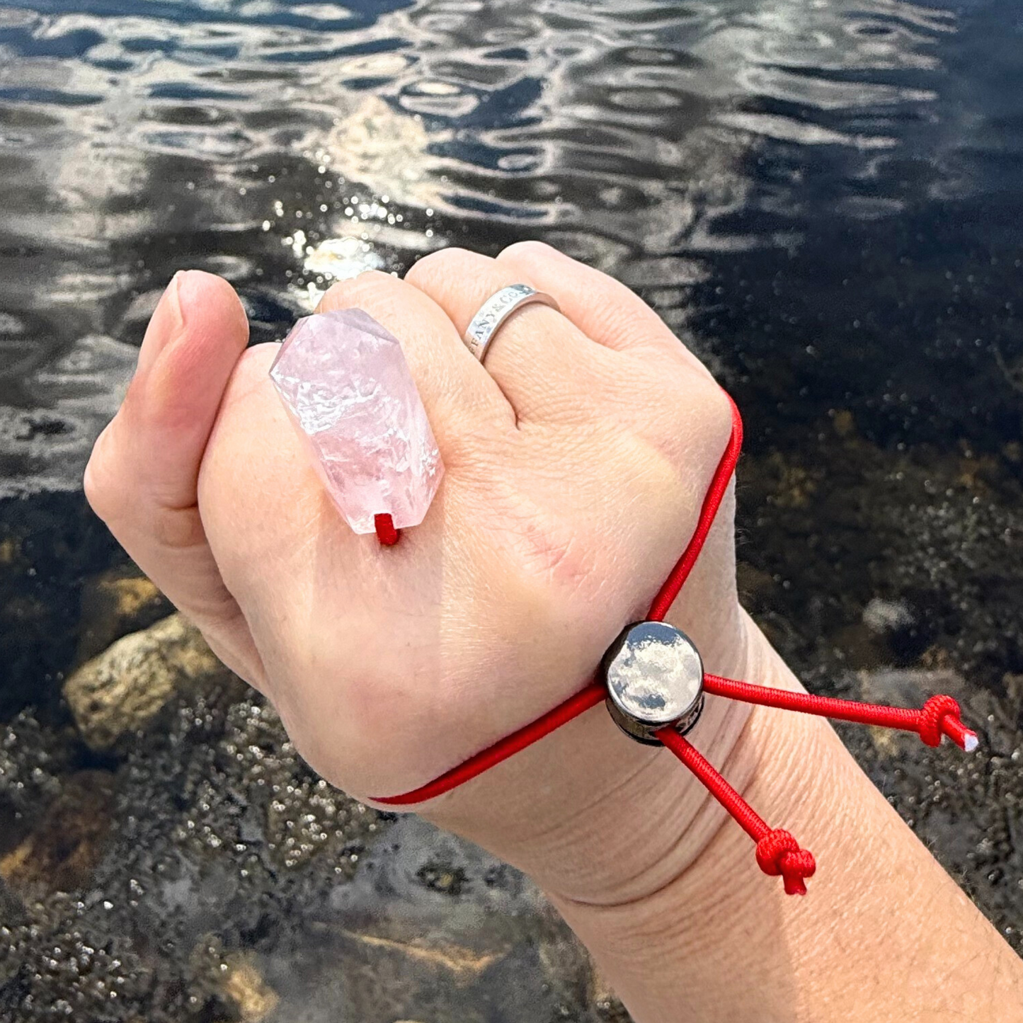 Let's FoCK IT™ Love Energy Amulet - Heal Heartbreak - Brazilian Rose Quartz Palm Bracelet - Cool Meditation Fidget Toy - Lucky Crystal Point