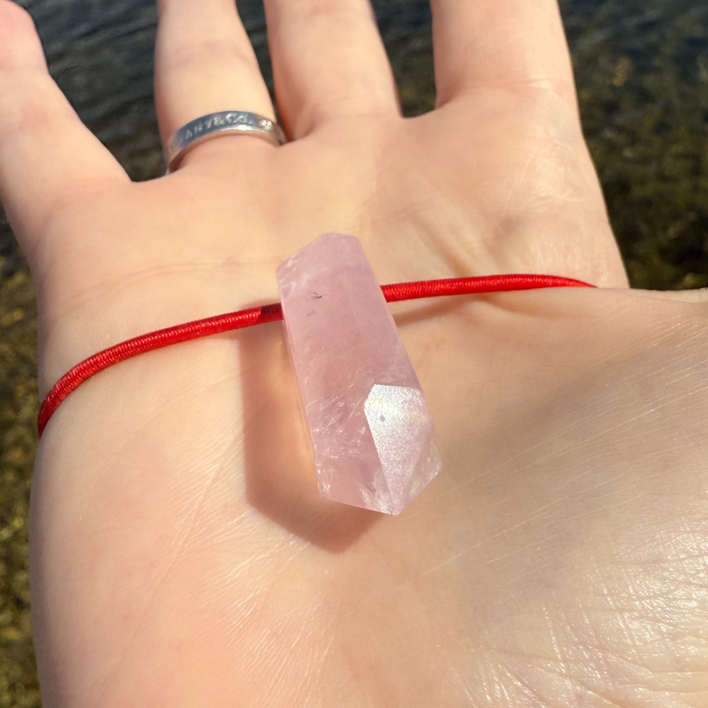 Let's FoCK IT™ Love Energy Amulet - Heal Heartbreak - Brazilian Rose Quartz Palm Bracelet - Cool Meditation Fidget Toy - Lucky Crystal Point