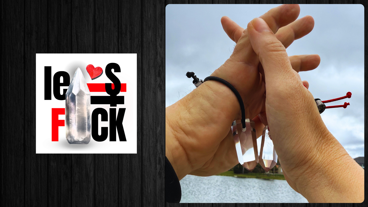 Let's FoCK IT ™ Couples Protection Amulet Fidgets - Premium Grade Brazilian Crystal Quartz - Cool Adjustable Stress Reliever Palm Bracelets