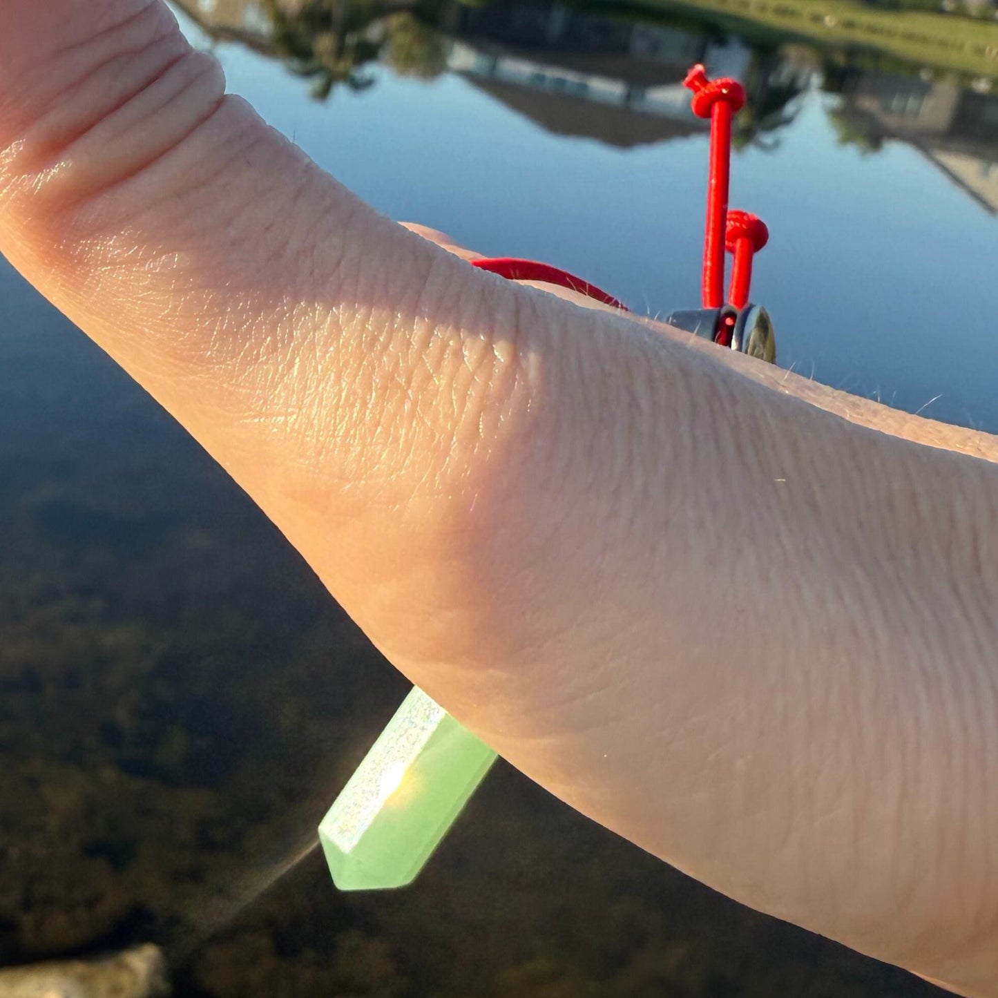 Let's FoCK IT™ Money Energy Amulet - Cute Fortune Fidget - Mini Green Quartz Palm Bracelet - Cool Meditation Healing Lucky Crystal Point Toy