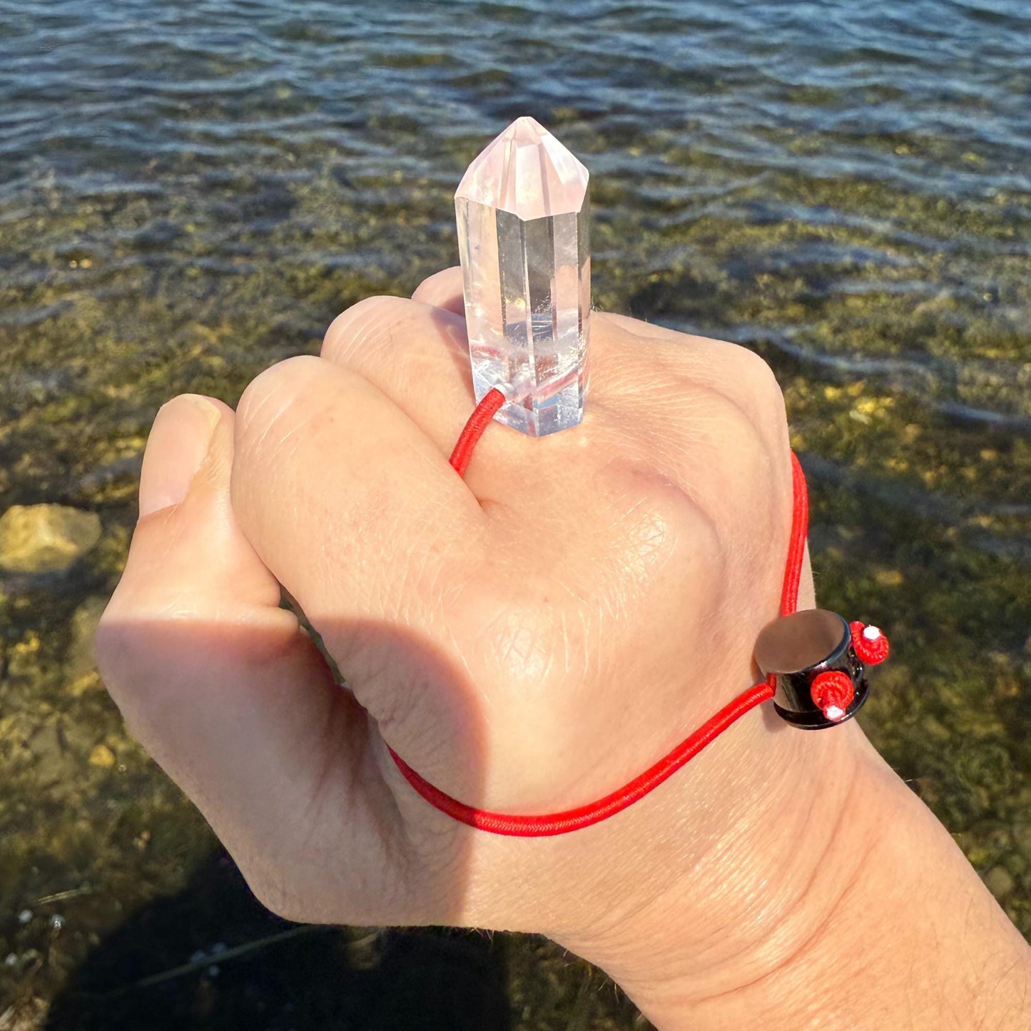 Badass Fidget Protection Amulet - Premium Grade Brazilian Rock Crystal Quartz - Cool Adjustable Natural Stress Reliever Palm Bracelet Gift