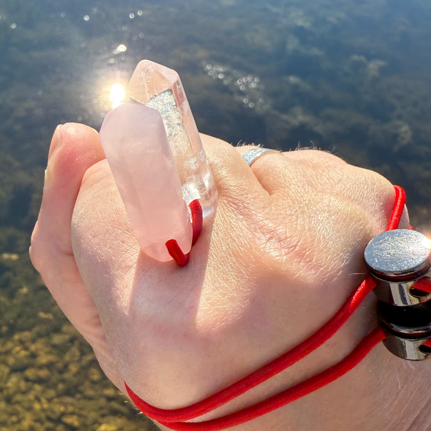 Let's FoCK IT ™ Couples Love Amulets - Rose Quartz and Crystal Quartz Manifestation Fidget Toys - Cool Adjustable Palm Bracelets Cute Gifts