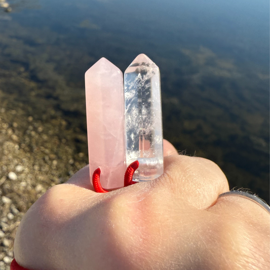 Let's FoCK IT ™ Couples Love Amulets - Rose Quartz and Crystal Quartz Manifestation Fidget Toys - Cool Adjustable Palm Bracelets Cute Gifts