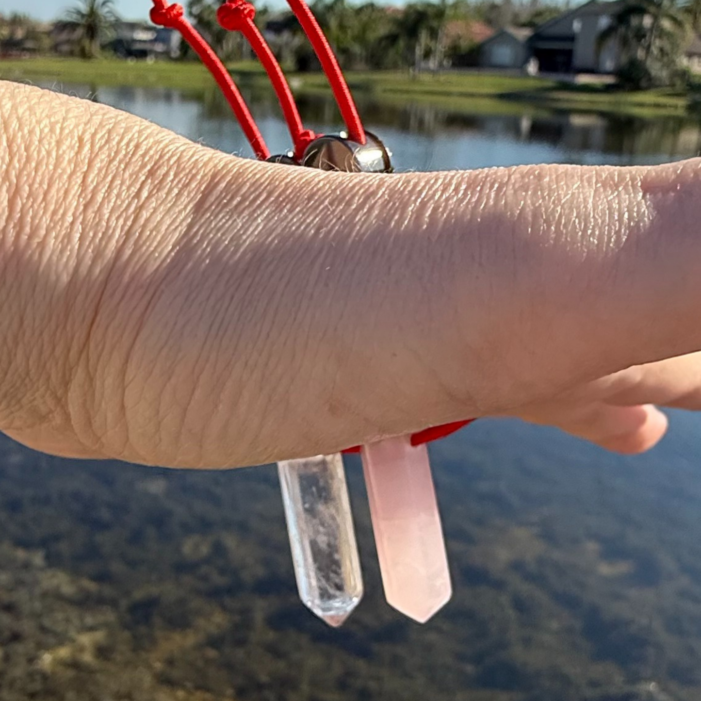 Let's FoCK IT ™ Couples Love Amulets - Rose Quartz and Crystal Quartz Manifestation Fidget Toys - Cool Adjustable Palm Bracelets Cute Gifts