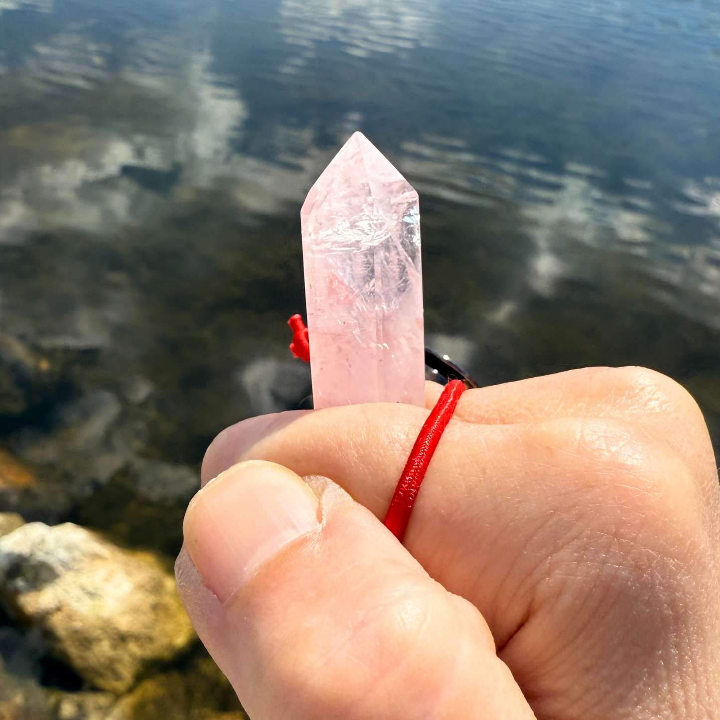 Let's FoCK IT™ Love Energy Amulet - Heal Heartbreak - Brazilian Rose Quartz Palm Bracelet - Cool Meditation Fidget Toy - Lucky Crystal Point