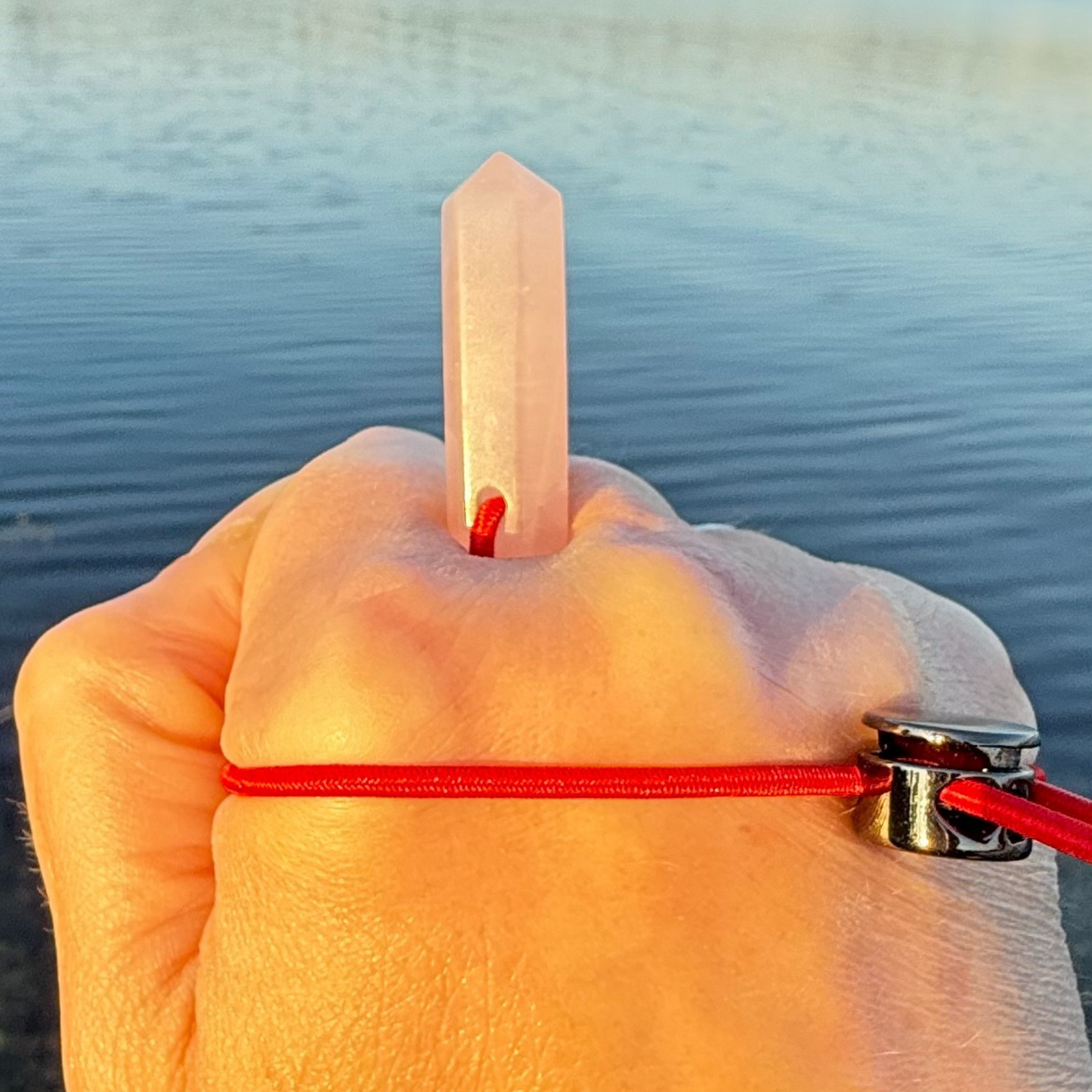 Let's FoCK IT™ Mini Love Energy Amulet - Heal Heart Chakra - Rose Quartz Palm Bracelet - Cool Meditation Fidget Toy - Lucky Crystal Point