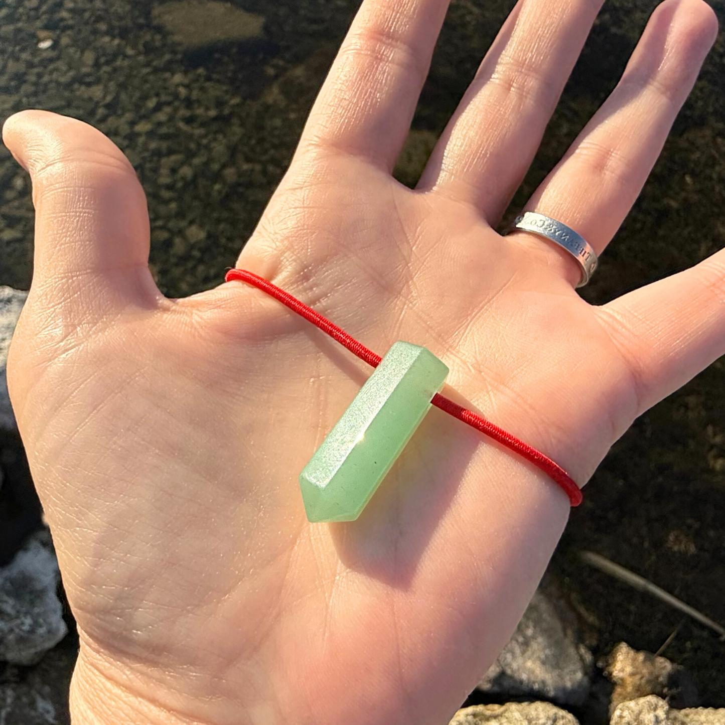 Let's FoCK IT™ Money Energy Amulet - Cute Fortune Fidget - Mini Green Quartz Palm Bracelet - Cool Meditation Healing Lucky Crystal Point Toy