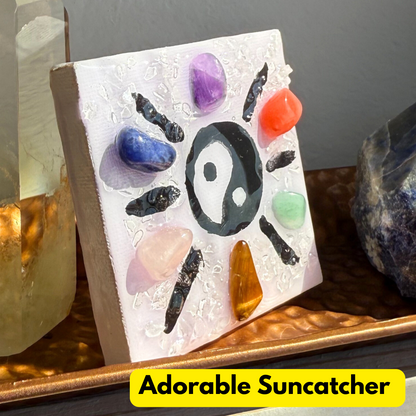 Natural 7-Chakra Miniature Painting Suncatcher - Adorable Spiritual Crystal Art Gift - Positive Energy Good Luck Keepsake Protection Amulet