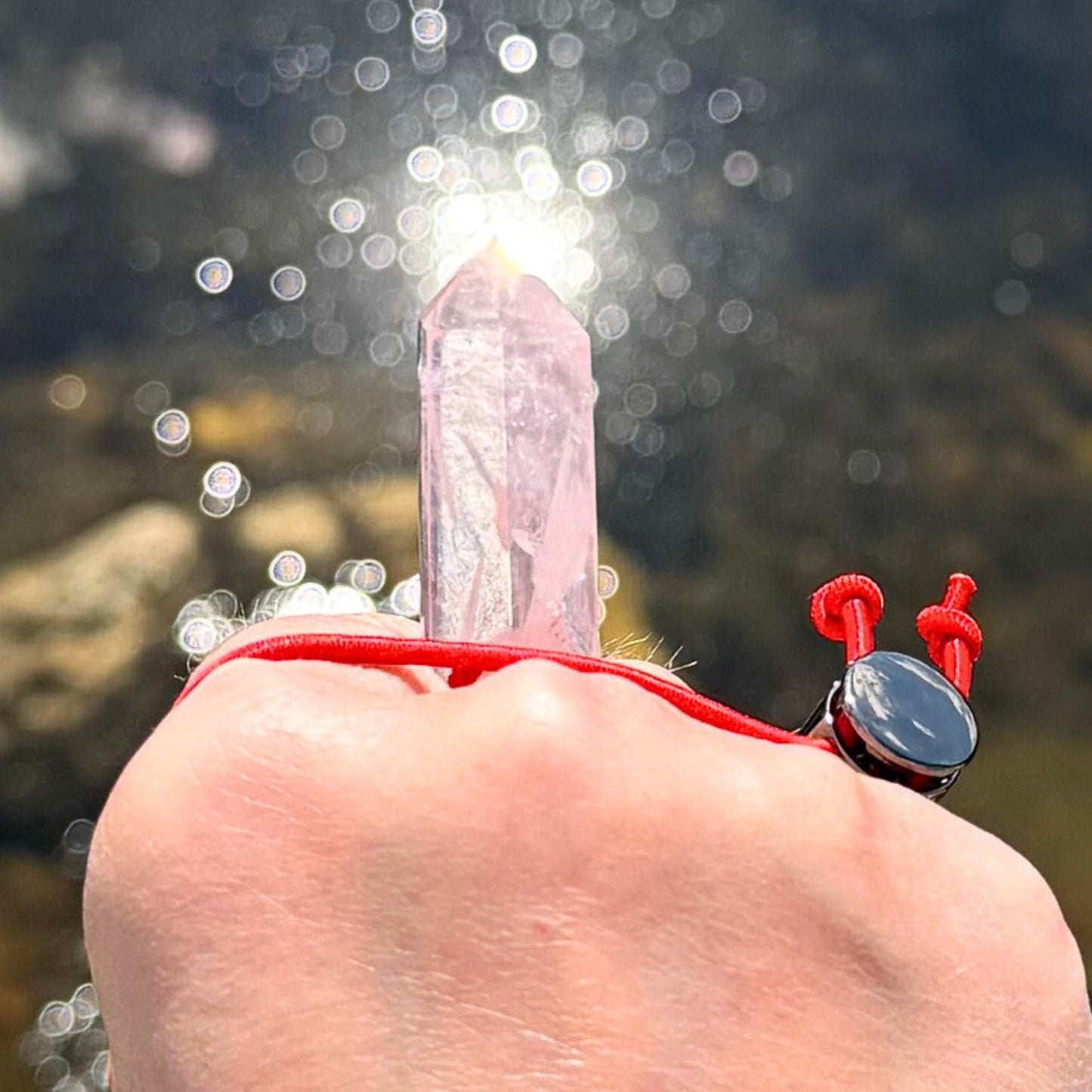 Badass Love Energy Amulet - Heal Heartbreak - Brazilian Rose Quartz Palm Bracelet Cool Meditation Fidget Toy - Lucky Crystal Point Gemstone