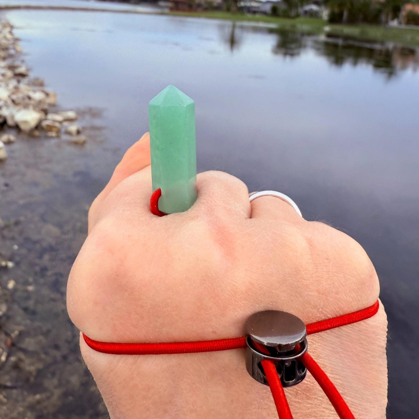 Badass Money Energy Amulet - Cute Fortune FoCK IT Fidget - Mini Green Quartz Palm Bracelet - Cool Meditation Healing Lucky Crystal Point Toy
