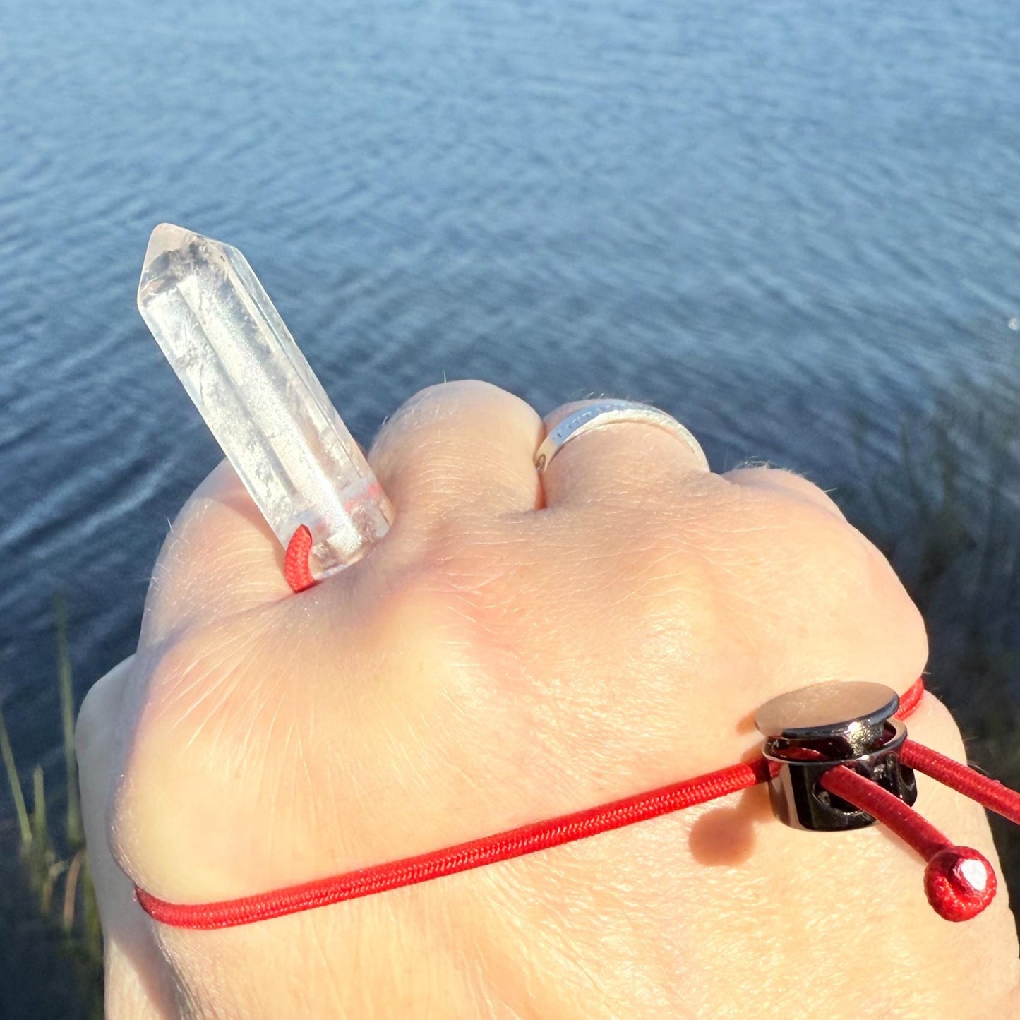 Badass Mini Fidget Protection Amulet Crystal Quartz Point - Cool Natural Stress Reliever Palm Bracelet - Healing Meditation Good Luck Charm