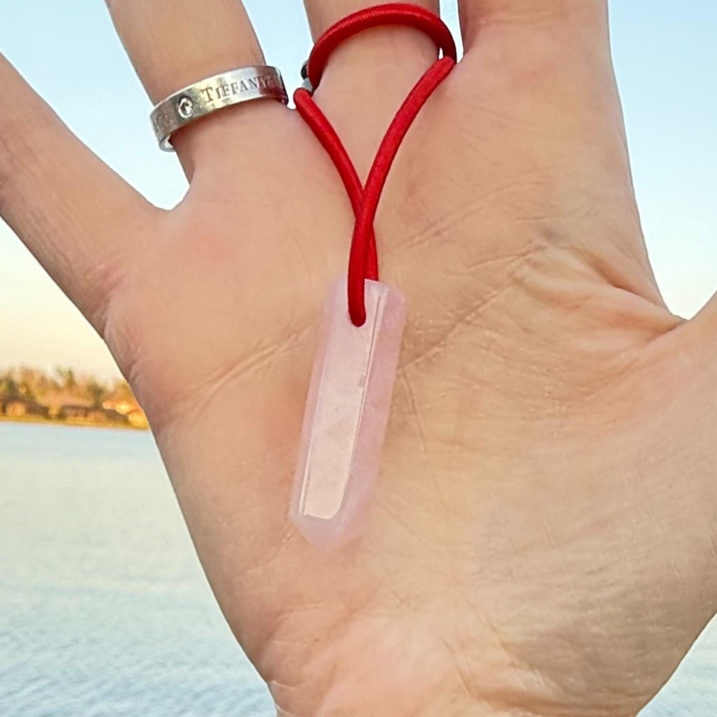 Let's FoCK IT™ Mini Love Energy Amulet - Heal Heart Chakra - Rose Quartz Palm Bracelet - Cool Meditation Fidget Toy - Lucky Crystal Point