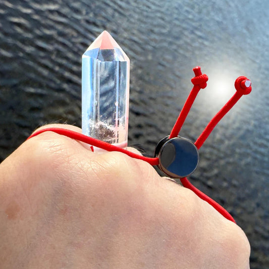 Badass Fidget Protection Amulet - Premium Grade Brazilian Rock Crystal Quartz - Cool Adjustable Natural Stress Reliever Palm Bracelet Gift