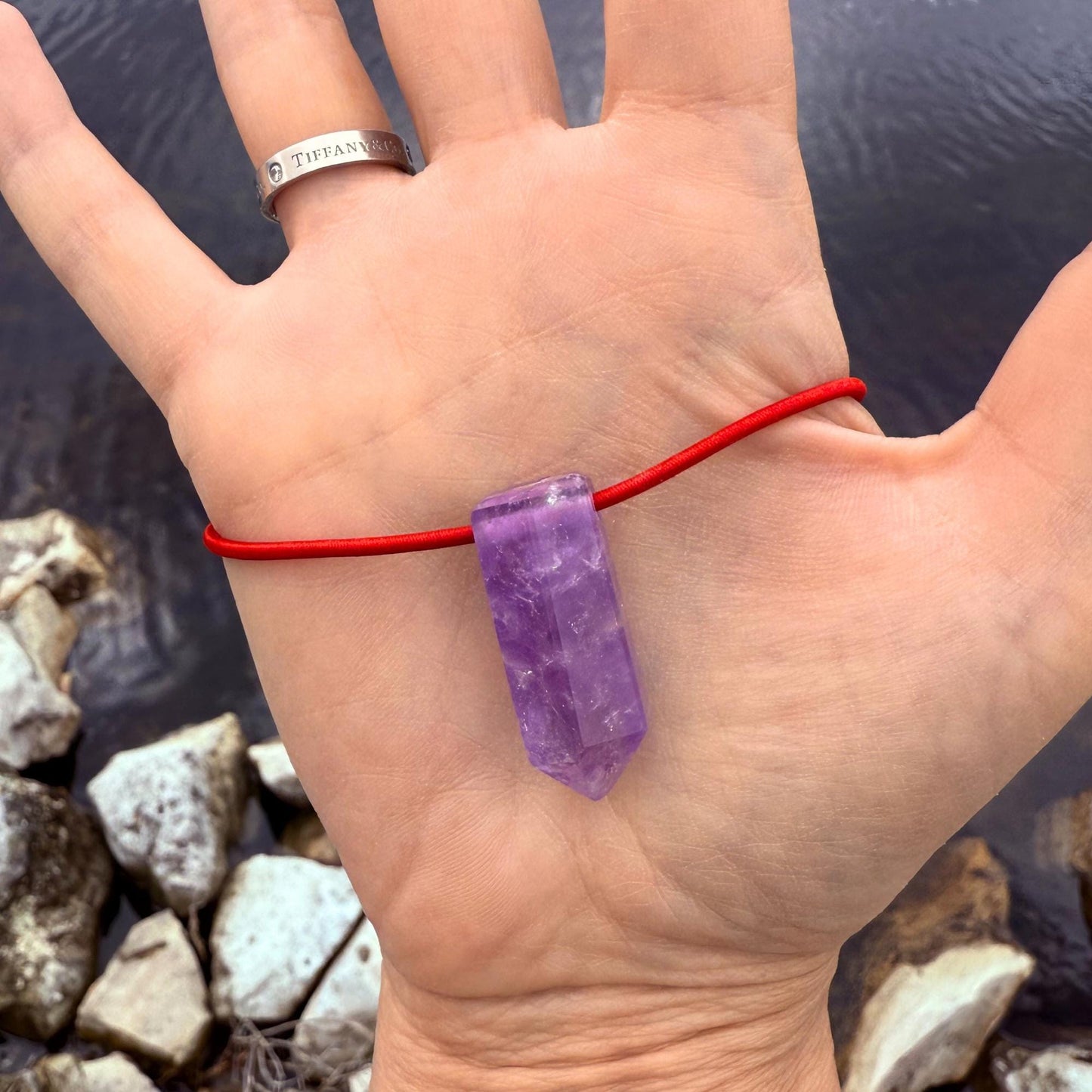 Badass Good Luck Amulet - Brazilian Amethyst Palm Bracelet Cool Meditation Fidget Toy - Lucky Crystal Point Healing Charm Gemstone Talisman