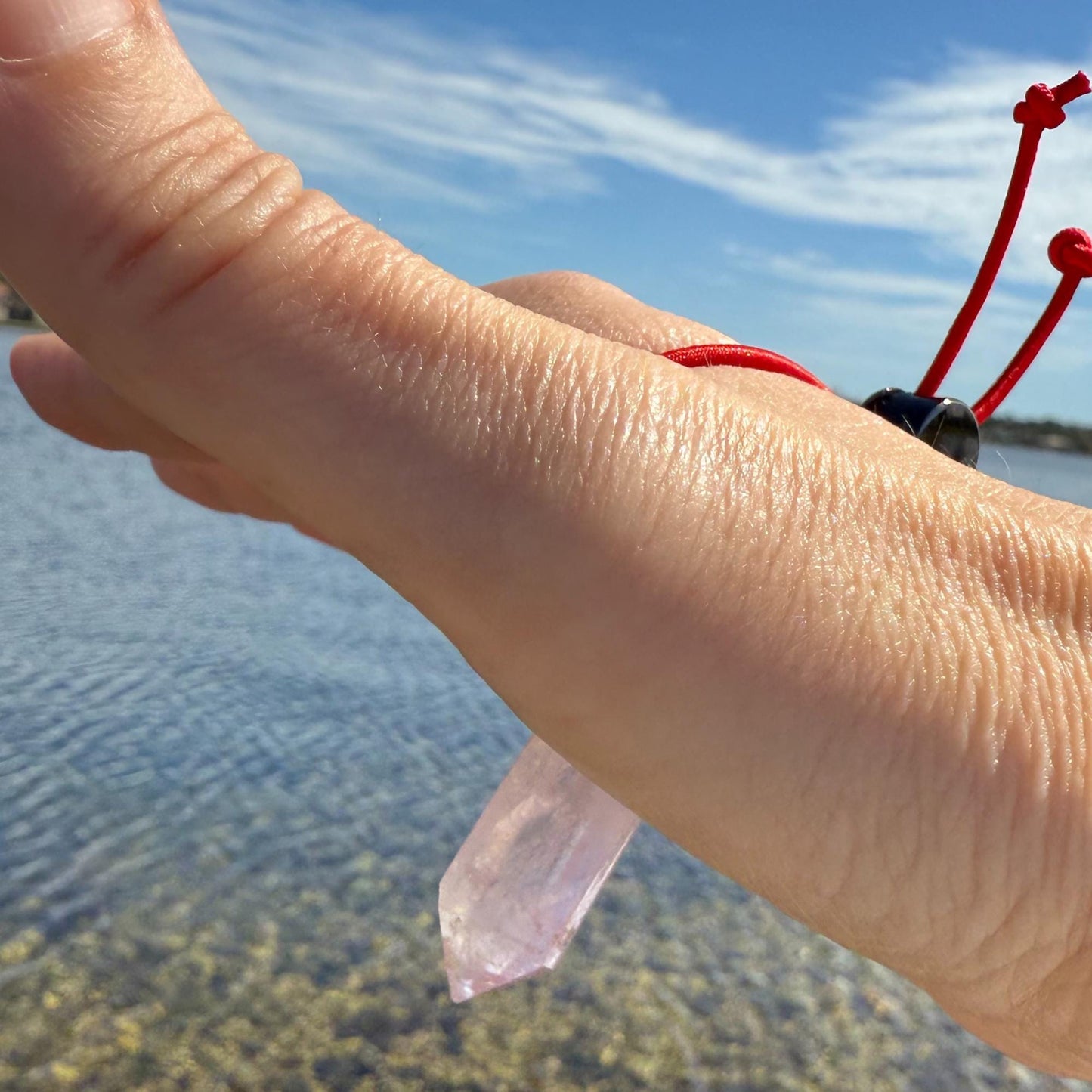 Badass Love Energy Amulet - Heal Heartbreak - Brazilian Rose Quartz Palm Bracelet Cool Meditation Fidget Toy - Lucky Crystal Point Gemstone