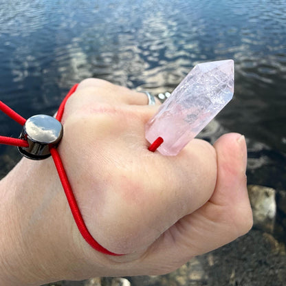 Badass Love Energy Amulet - Heal Heartbreak - Brazilian Rose Quartz Palm Bracelet Cool Meditation Fidget Toy - Lucky Crystal Point Gemstone