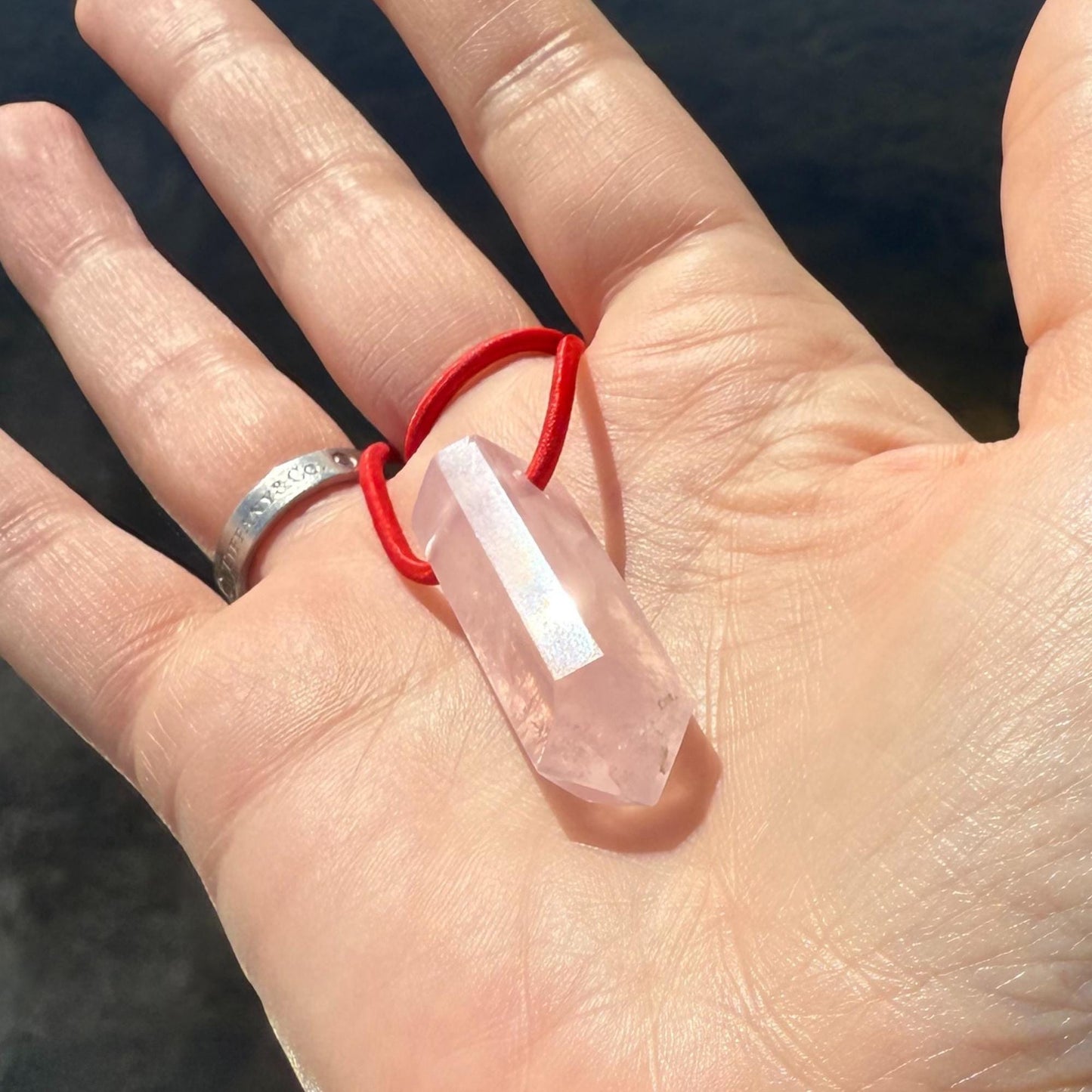 Badass Love Energy Amulet - Heal Heartbreak - Brazilian Rose Quartz Palm Bracelet Cool Meditation Fidget Toy - Lucky Crystal Point Gemstone