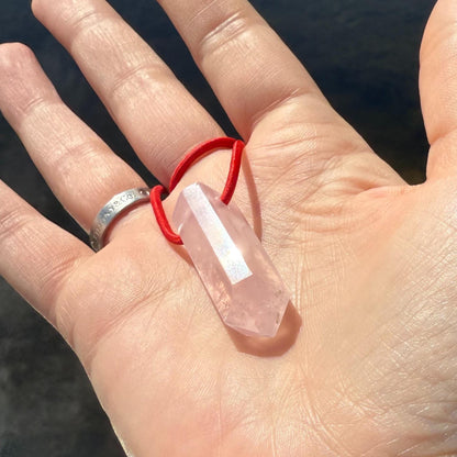 Badass Love Energy Amulet - Heal Heartbreak - Brazilian Rose Quartz Palm Bracelet Cool Meditation Fidget Toy - Lucky Crystal Point Gemstone