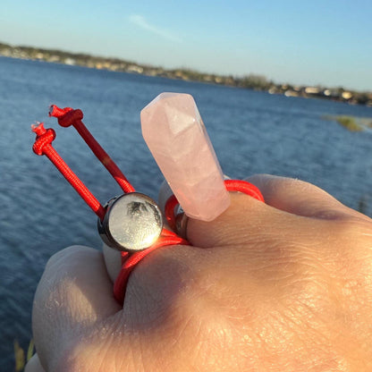 Let's FoCK IT™ Mini Love Energy Amulet - Heal Heart Chakra - Rose Quartz Palm Bracelet - Cool Meditation Fidget Toy - Lucky Crystal Point