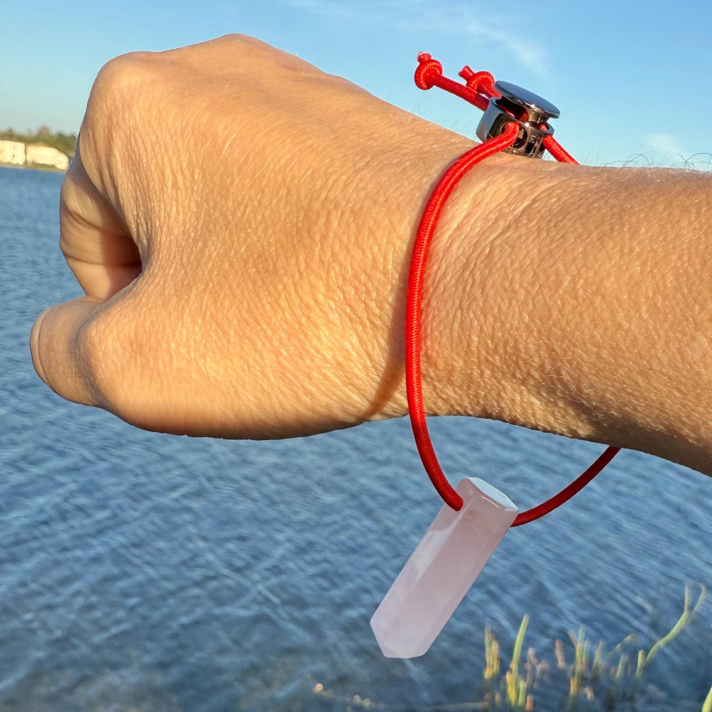 Let's FoCK IT™ Mini Love Energy Amulet - Heal Heart Chakra - Rose Quartz Palm Bracelet - Cool Meditation Fidget Toy - Lucky Crystal Point